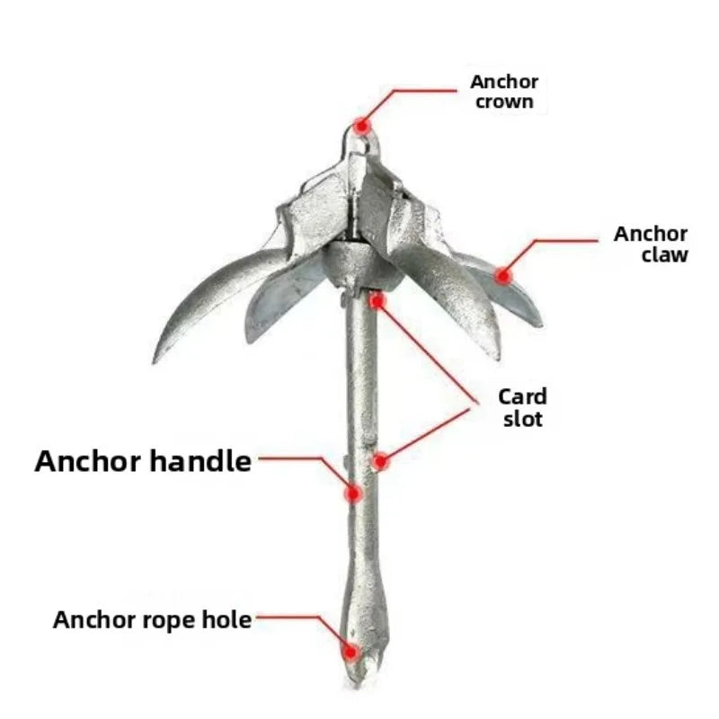 Stainless Steel Folding Grapnel Anchor for Kayak Canoe Boat Raft Portable Marine Fishing Anchor with Buoy Ball Boat Accessories