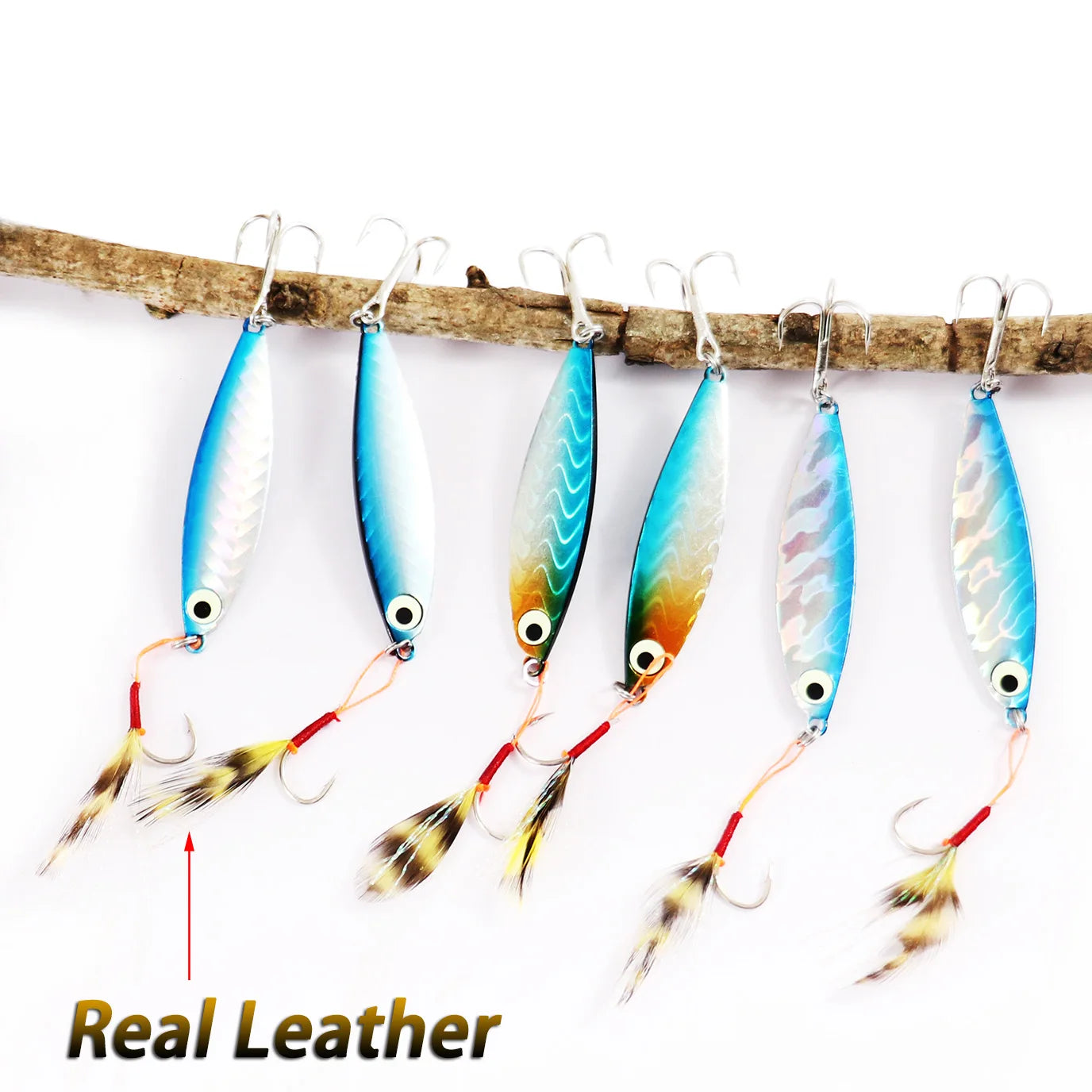Fishing Lures Metal Jig Spinning Spoon Feather Carbon Hook Hard Artificial Bait Luminous Eye Sinking Casting Bass Tackle Pesca
