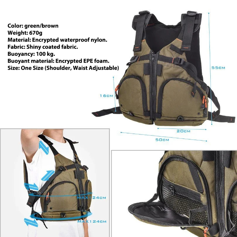 Professional Fishing Vest Kayak Life Jacket Lightweight Adjustable Fishing Vest with Whistle Mesh Breathable Multiple Pockets