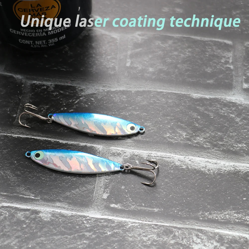 Fishing Lures Metal Jig Spinning Spoon Feather Carbon Hook Hard Artificial Bait Luminous Eye Sinking Casting Bass Tackle Pesca