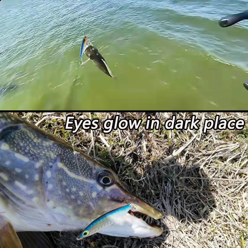 Fishing Lures Metal Jig Spinning Spoon Feather Carbon Hook Hard Artificial Bait Luminous Eye Sinking Casting Bass Tackle Pesca