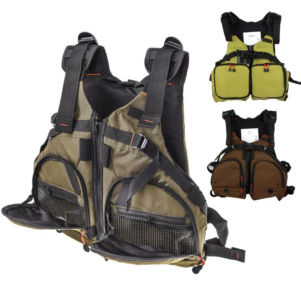 Professional Fishing Vest Kayak Life Jacket Lightweight Adjustable Fishing Vest with Whistle Mesh Breathable Multiple Pockets