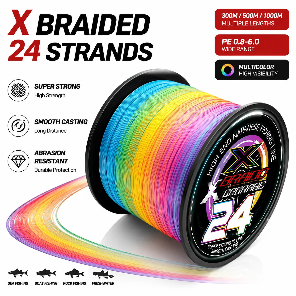 YGK G-SOUL PE Braided Fishingline HighStrength PE Braided Fishing Line 24 Strands Abrasion Resistant Smooth Casting Fishing Line