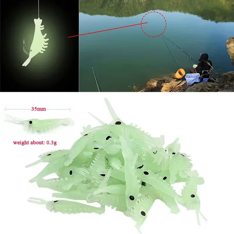 Soft Fishing Lures Artificial Bait Luminous Glow Shrimp Lure Worms Ice Fishing  Lure Saltwater Freshwater for Bass Walleye Trout